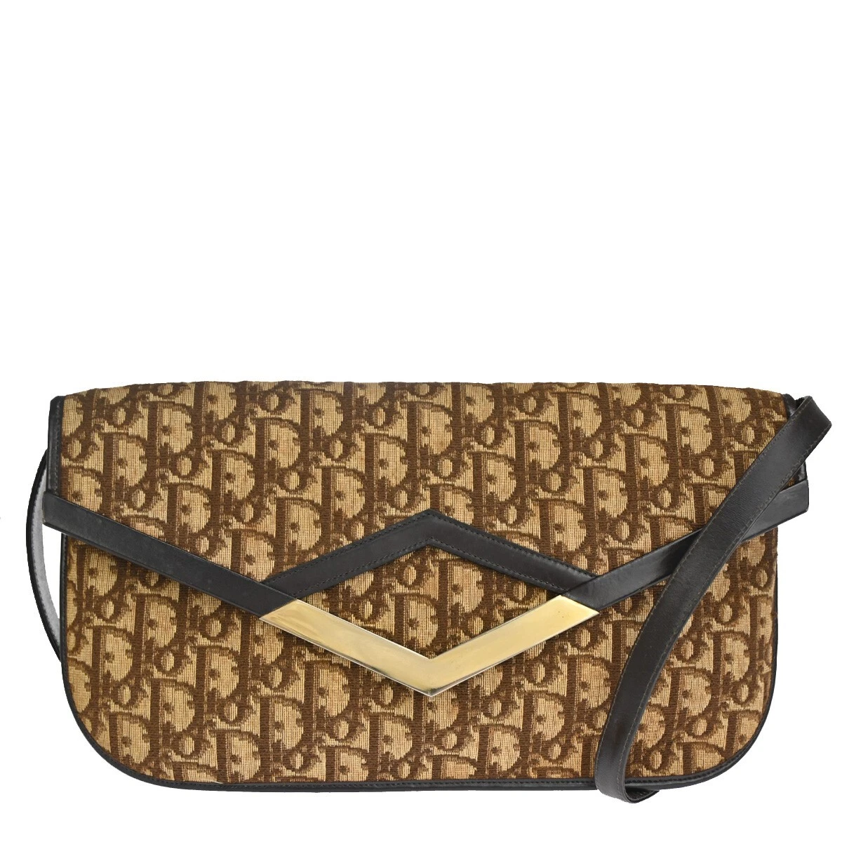Sac à main pochette 2 voies motif trotteur CHRISTIAN DIOR toile cuir marron 33EA452