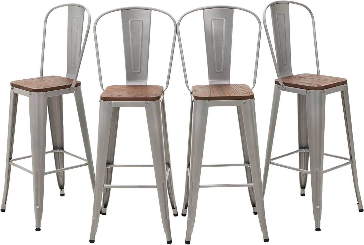 30"Metal Bar Stools Set of 4 High Back Counter Height Barstools with