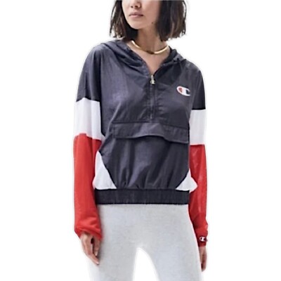 Champion Windbreaker Track Jacket Size L Red Black Retro