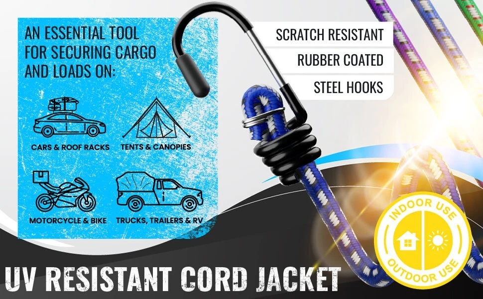 12 Pack Bungee Cords Multi Colour and Sizes