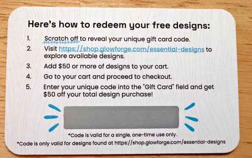 Zwei für einen - neue/ungekratzte Glowforge Designs Geschenkkarten im Wert von $100 - Bild 2 von 2