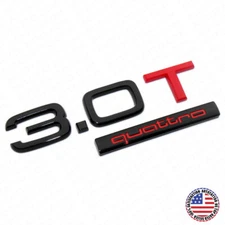 04-22 Audi Rear Trunk Lid 3.0T Quattro Nameplate Emblem Badge Black & Red
