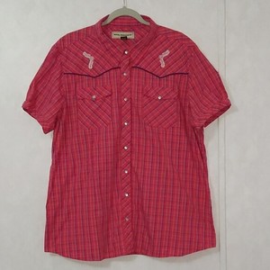 Bit-amp-Bridle-Size-2X-Short-Sleeve-Pink-Plaid-Western-Shirt-Snap-Front