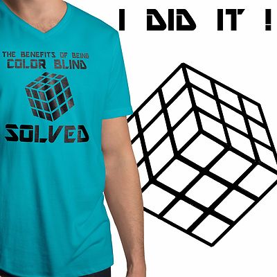 Funny Solved Tee Shirt The Benefits of Being Color Blind V-Neck Graphic T-Shirt