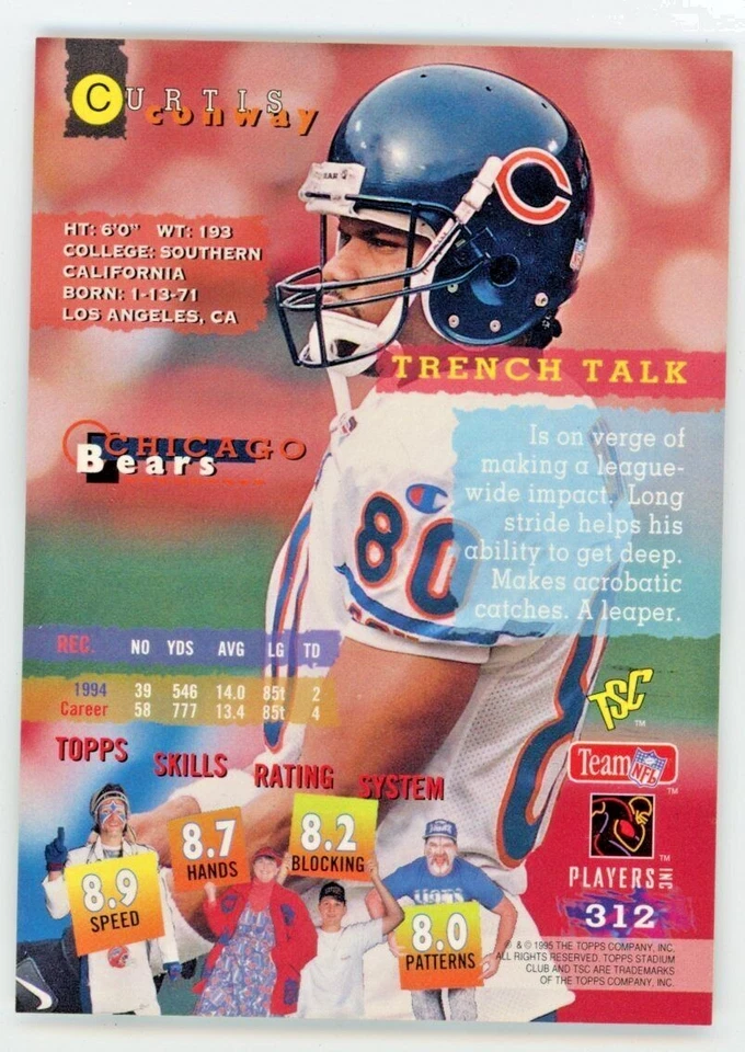 1995 Topps Stadium Club Curtis Conway Card #312 - Image 2 of 4