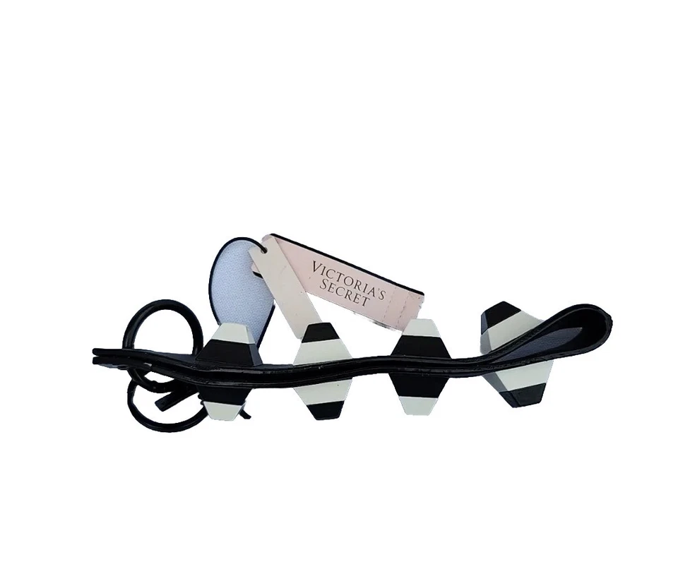 Chaveiro de pulso Victoria's Secret geométrico cravejado pulseira preta e branca novo com etiquetas - Imagem 4 de 4