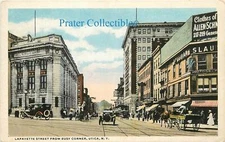 New York, NY, Utica, Lafayette Street fr Busy Corner 1920's Postcard