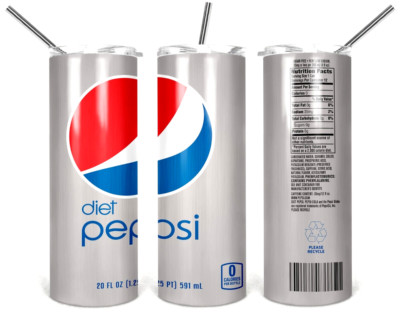 DIET PEPSI SODA POP CAN DRINK 20 OZ STAINLESS STEEL TUMBLER CUP + LID & STRAW