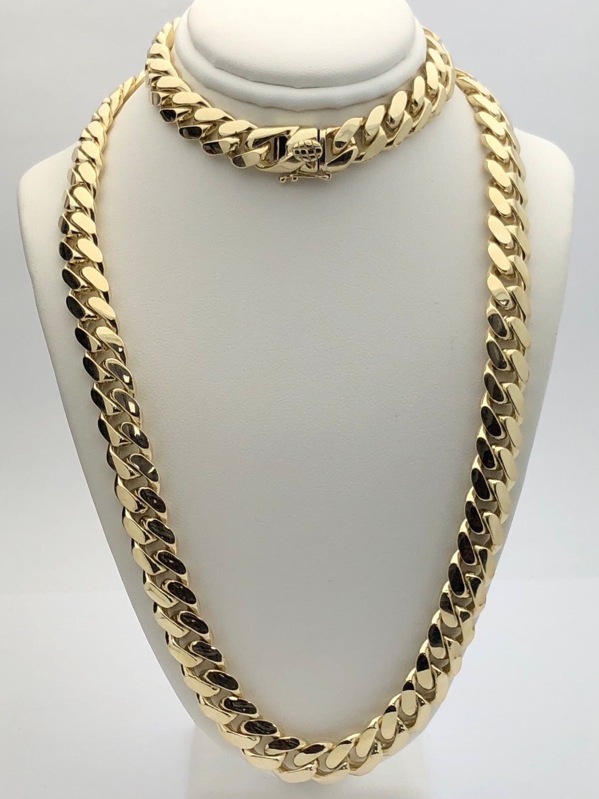 Men's 10k Yellow Gold Solid Heavy Miami Cuban Chain Necklace 22