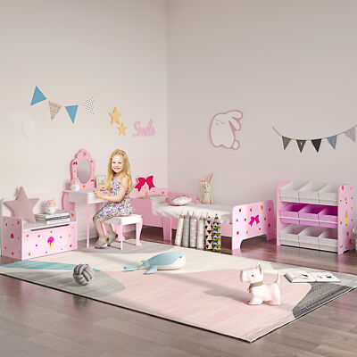 Kinder Schminktisch mit Spiegel, Hocker, Schublade, süße Muster - rosa