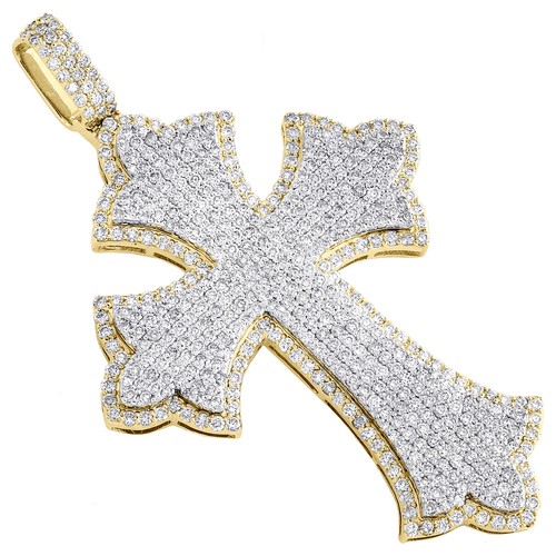 10K Yellow Gold Real Diamond Men's Pointed Cross Pendant Iced Out Charm 4.63 CT - Picture 2 of 6