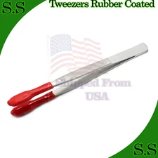 Tweezers Rubber Coated PVC Soft Non Marring Flat Tips Lab Hobby Bead Craft Tools