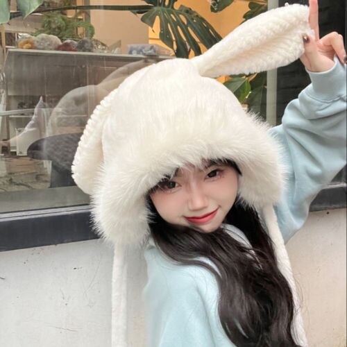 White Rabbit Plush Hat with Hair Wigs Korean Style Long Wavy Cap Wig  Women - Picture 1 of 9