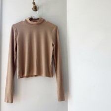 Aritzia Wilfred Free Tan Ribbed Mock Neck Long Sleeve Top Medium
