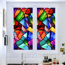 Stained Glass Window Film Geometry Iridescent Flakes Window Privacy Film Stai...