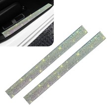 Pack-2 Bling Car Door Sill Strips, Rhinestone-Embedded Door Sill Protectors