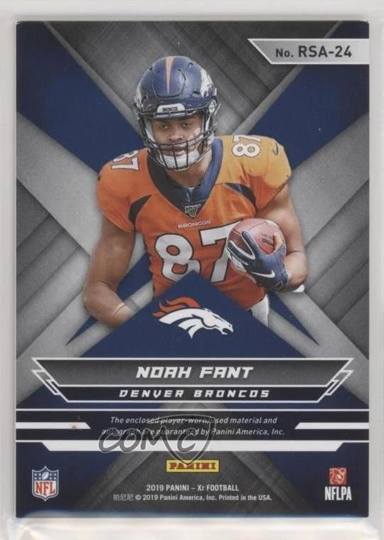 2019 Panini XR Rookie Swatch Auto /199 Noah Fant #RSA-24 Auto RC - Image 2 of 2
