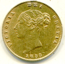 UK Half gold sov'gn 1853 stunning coin Ex mounted KM-735 4.0 grams    lotapr5670