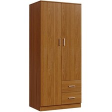 Wooden 2 Door 2 Drawer Wardrobe with Hanging Rail Shelves Clothes Storage Unit