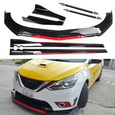 For Nissan Sentra DX Front Bumper Lip Splitter Spoiler Glossy Black Red Body Kit