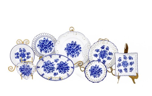 Set of 8 Vintage Flow Blue Reticulated Plates Chinoiserie Pierced Design