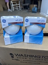 Lot Of 2 GE 60-Watt Soft White Frosted White G40 Globe Light - 5-inch Diameter