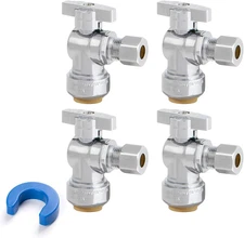 Angle Stop Valve, 1/2" PTC X 3/8" OD Compression, Toilet Water Shut off Valve fo
