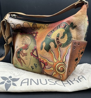 NEW Anuschka Vintage Southwest Cactus hand-painted leather shoulder crossbody.
