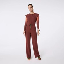 Figs Layton Crewneck Wide Leg ScrubJumpsuit in Walnut, Size Medium
