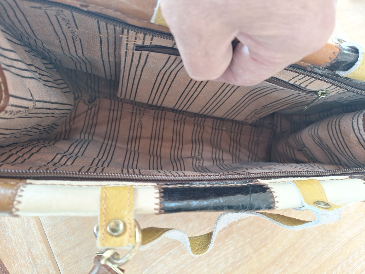 Vintage Multicolour Real Leather Patchwork Lined … - image 7