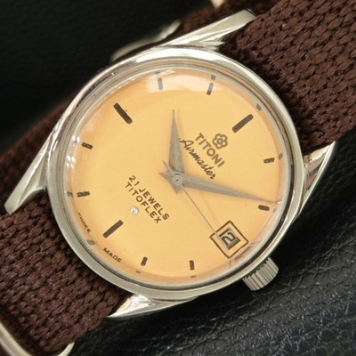 TITONI AIRMASTER TITOFLEX HANDAUFZUG VINTAGE SWISS HERREN BEIGE UHR a705140-2