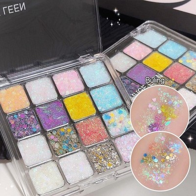+16 Farben Lidschatten Palette Bunt Künstler Schimmer Glitzer Pigmentiert E9J0