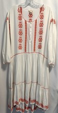 Sundance | Embroidered Dress White Coral High Low Pop Over Flowy - Size Small