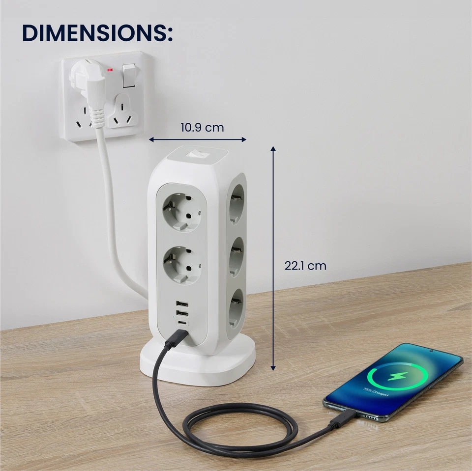 Mehrfachsteckdose mit USB A & C Ports - Steckdosenleiste Turm - Bild 4 von 4