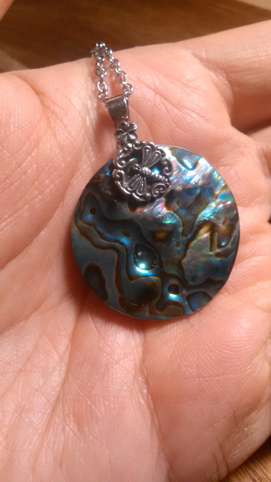 Abalone Shell Sterling Silver Dragonfly Pendant Stainless Steel Necklace