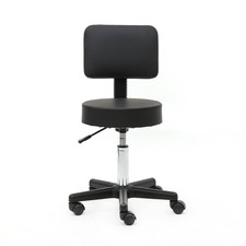 Multi-Purpose Drafting Spa Bar Salon Stool with Back Cushion and Wheels - Black