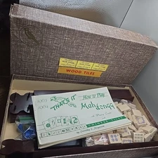 Vintage 1960s Cardinal Mah Jongg Game Wood Tiles, Chips & Instructions In Box