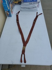 VTG Polo Ralph Lauren 90s Leather Grain Suspenders Brass Buckle Brown Made USA.