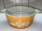 Vintage Pyrex Butterfly Gold 2 Round Casserole Dish 474-B 1.5L Cinderella w Lid