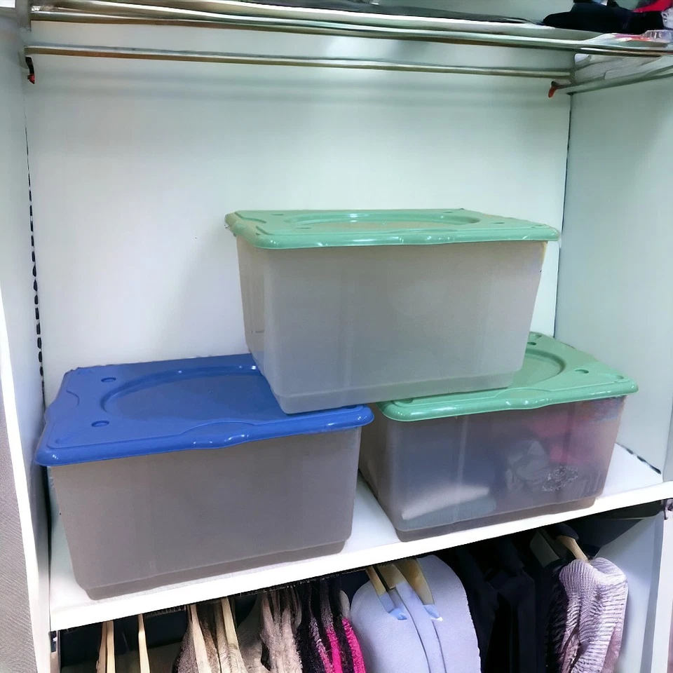 Kit 2pz Scatole Porta Tutto Porta Oggetti Plastica Trasparente 4Ruote 60x40 H33 - Immagine 2 di 4