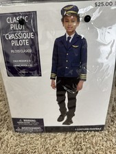 Classic Pilot Childrens Medium Halloween Costume M 8-10 captain hat pin tie
