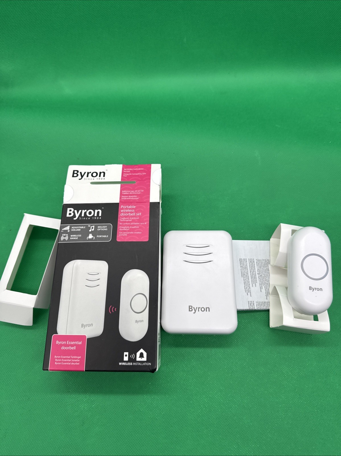 Wireless Door Bell Battery Operated Chime & Doorbell Push White -Byron DBY-22311