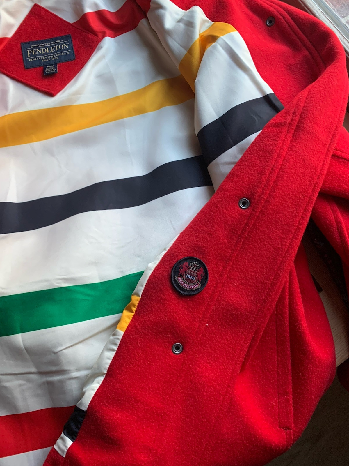 PENDLETON Cascade Red Wool Striped Lining Winter … - image 4