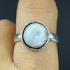 Natural Rainbow Moonstone Gemstone Handmade 925 Sterling Silver Ring Size-9 US