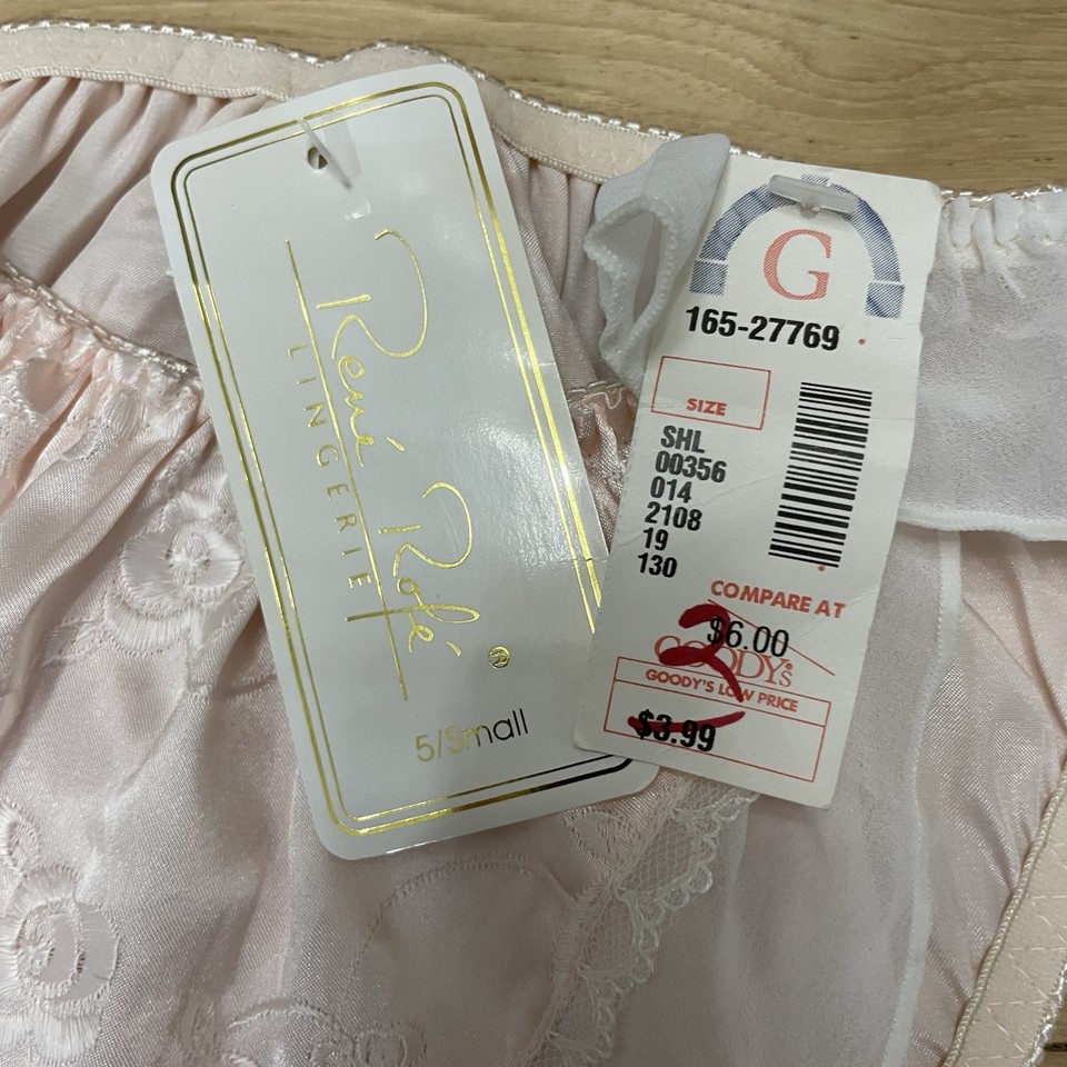 Vtg Rene Rofe Satin Lace Chiffon Embroidered Bikini High Cut Panties Sz ...