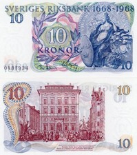 Sweden 10 Kronor 1968 P 56 UNC Commemorative 300th Ann. of Sveriges Riksbank