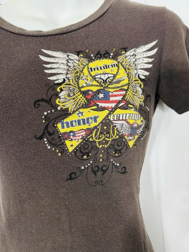 Camiseta bebé Katydid vintage talla M alas Y2K motociclista grunge consciente del cáncer de mama EE. UU. Foto 3 de 4