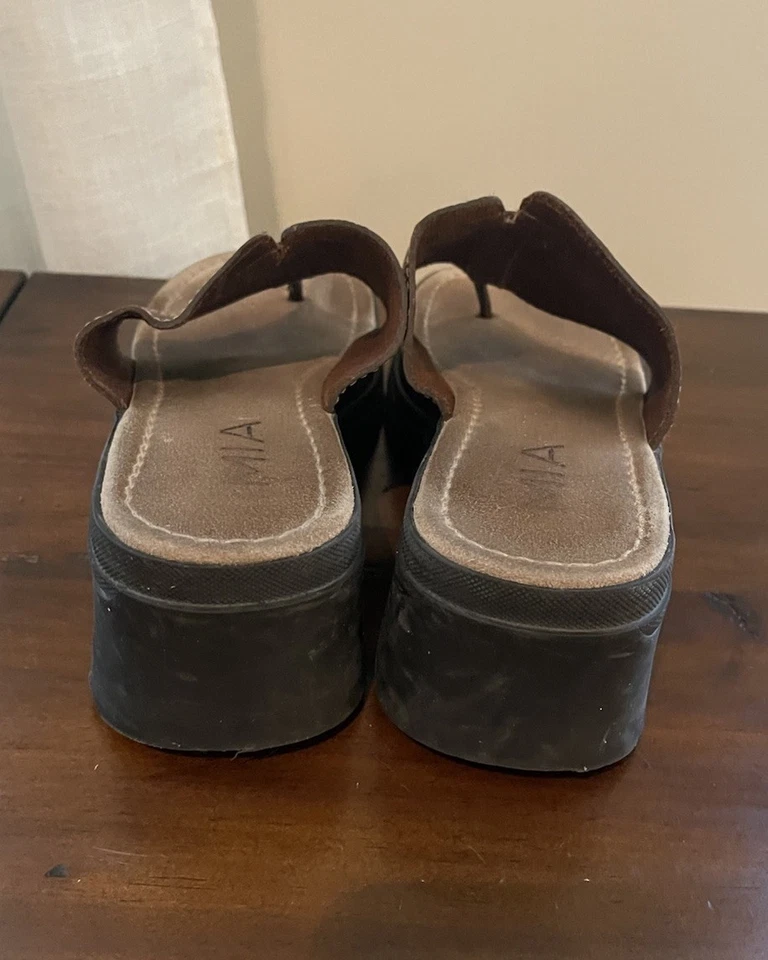 Sandalias de plataforma MIA DE COLECCIÓN y2k cuero marrón grueso cuña mujer 11 boho años 90 zapato Foto 4 de 4