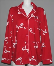 2-Pc Laura Ashley Croquette White Ribbons Red Brushed Back Pajamas Wm's NWT $58