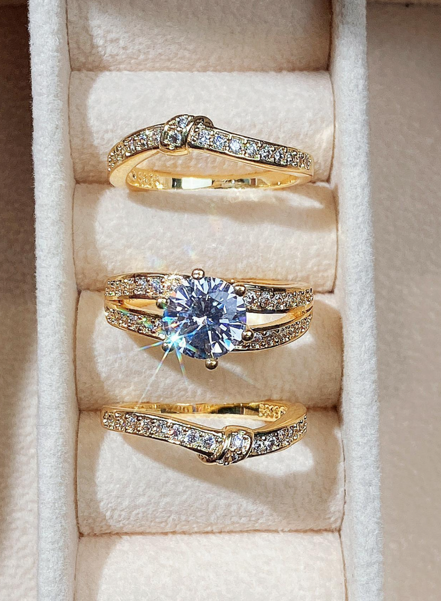 Anillos Sortijas Argollas de Compromiso Matrimonio Color Oro Dorado Para  Mujeres